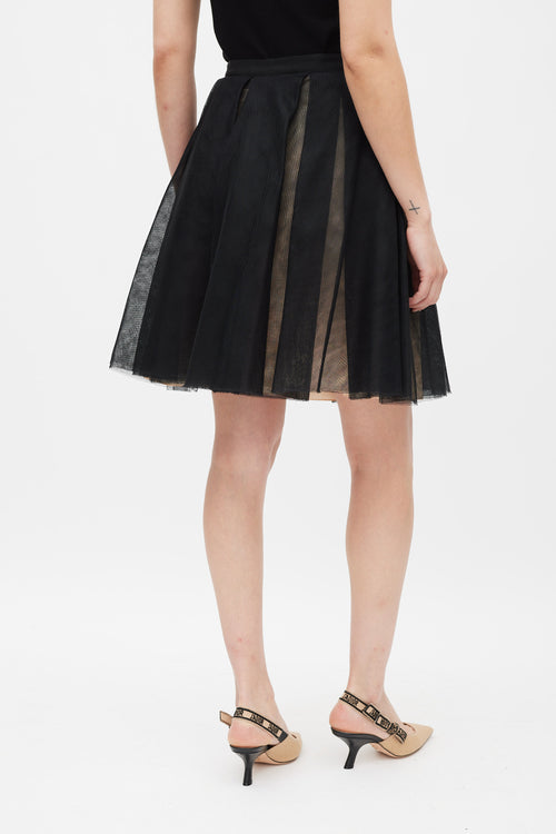 Dior Beige & Black Silk Mesh Overlay Skirt
