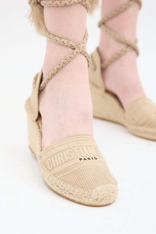 Dior Beige Canvas Granville Wraparound Espadrille Wedge