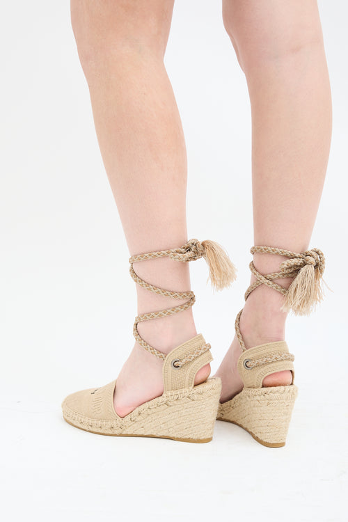 Dior Beige Canvas Granville Wraparound Espadrille Wedge