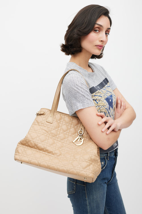 Dior Beige & Gold Panarea Canage Quilted Tote