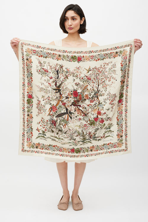 Dior Beige & Multicolour Floral Silk Scarf