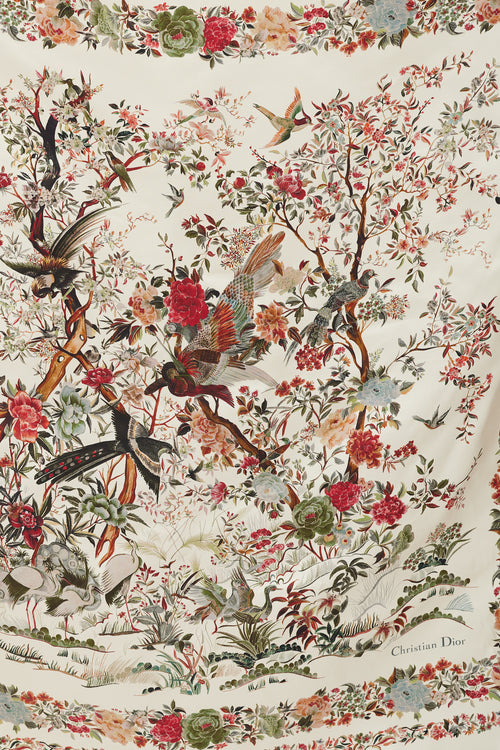 Dior Beige & Multicolour Floral Silk Scarf