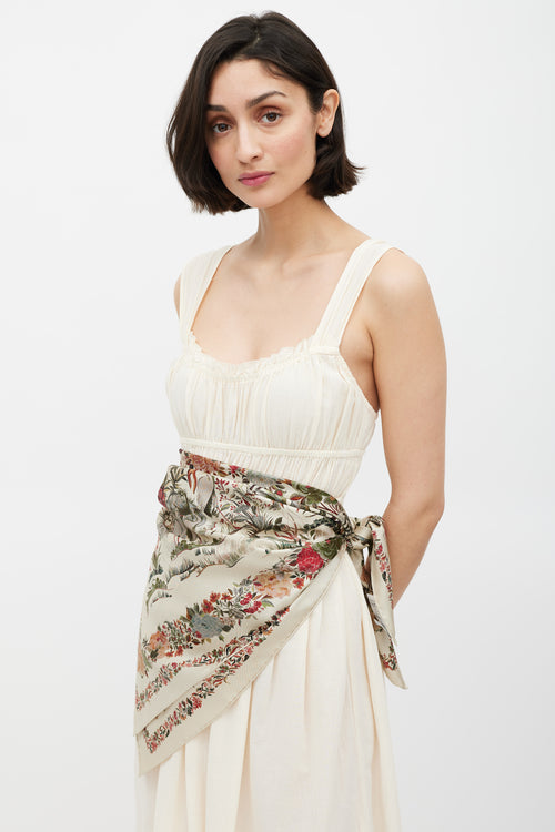 Dior Beige & Multicolour Floral Silk Scarf