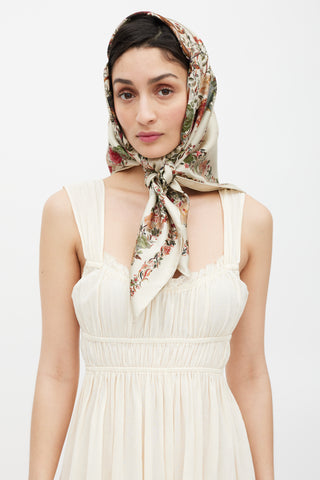 Dior Beige & Multicolour Floral Silk Scarf