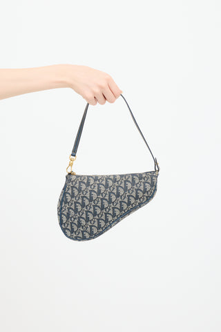 Dior Beige & Navy Monogram Saddle Bag