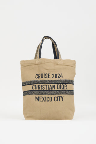 Dior Cruise 2024 Brown & Navy Canvas Print Tote Bag