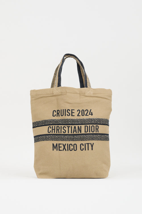 Dior Cruise 2024 Brown & Navy Canvas Print Tote Bag