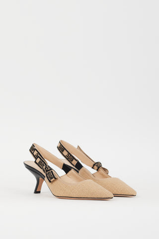 Dior Beige & Black Canvas J'Adior Slingback Pump