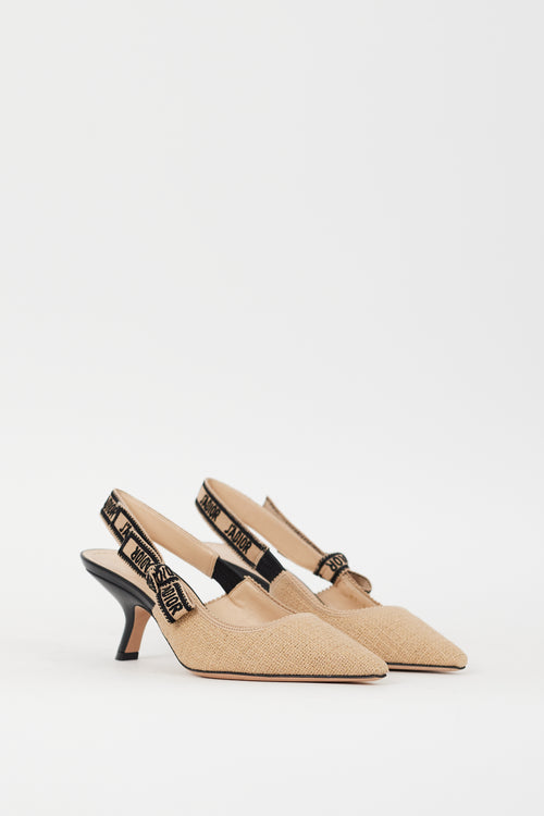 Dior Beige & Black Canvas J'Adior Slingback Pump