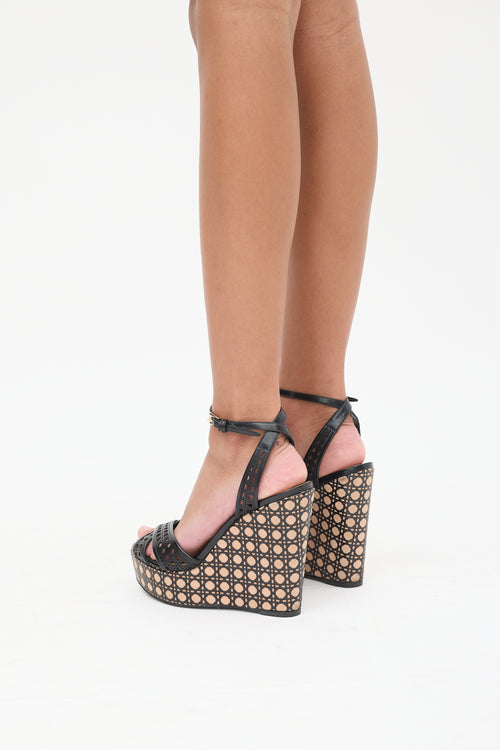 Dior Black & Beige Cannage Laser Cut Wedge Heel