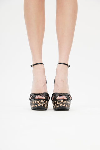 Dior Black & Beige Cannage Wedge Heel