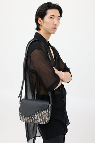 Dior Black & Beige Saddle Messenger Oblique Bag