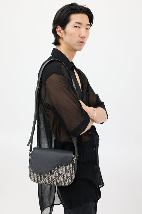 Dior Black & Beige Saddle Messenger Oblique Bag