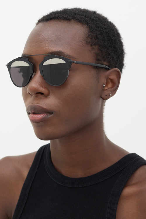 Dior Black & Silver DiorSoReal Circular Sunglasses