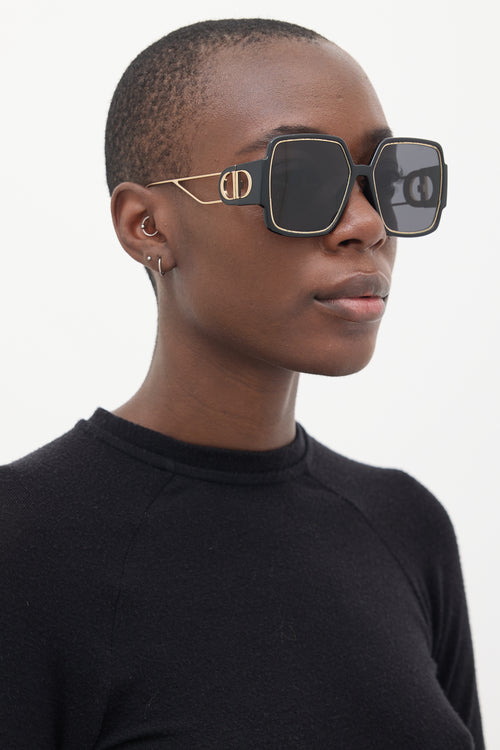 Dior Black & Gold 30Montaigne SU Square Sunglasses