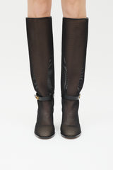 Dior Black & Gold Empreinte Mesh Knee Height Boot