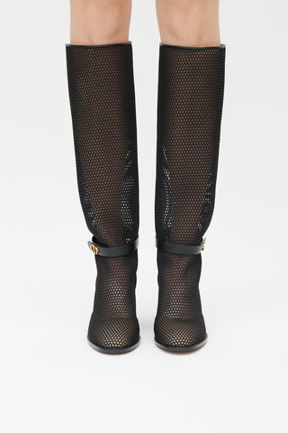Dior Black & Gold Empreinte Mesh Knee Height Boot
