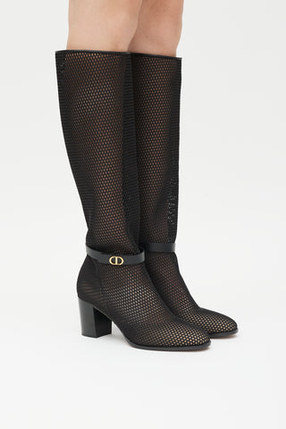 Dior Black & Gold Empreinte Mesh Knee Height Boot