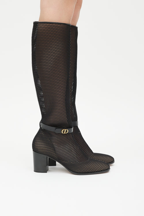Dior Black & Gold Empreinte Mesh Knee Height Boot