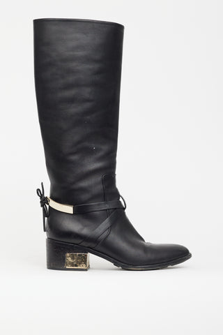 Dior Black Leather Gold Heel Boot