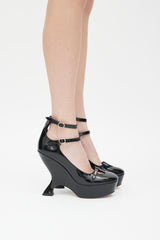 Dior Black & Gold Patent Leather Aime Dior Platform Heel