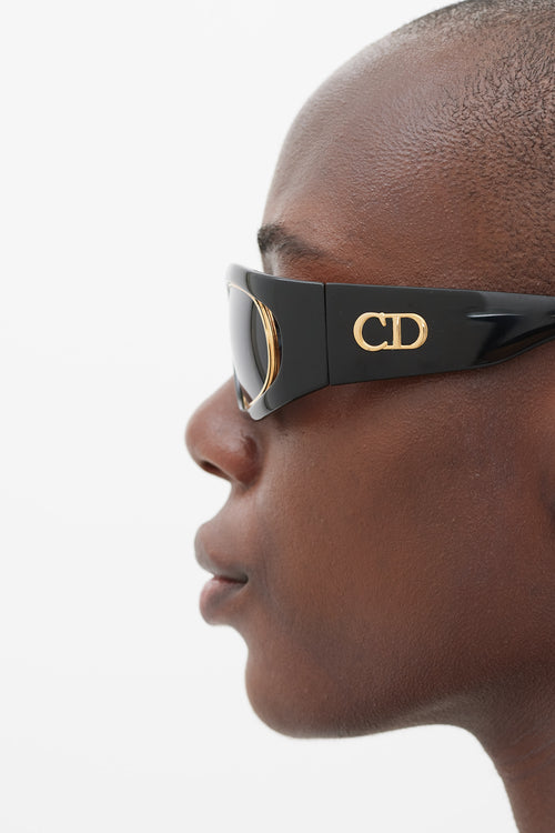 Dior Black & Gold Rounded Rectangular CD2040 Sunglasses
