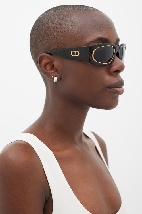 Dior Black & Gold Rounded Rectangular CD2040 Sunglasses
