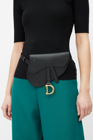 Dior Black & Gold Saddle Belt Bag