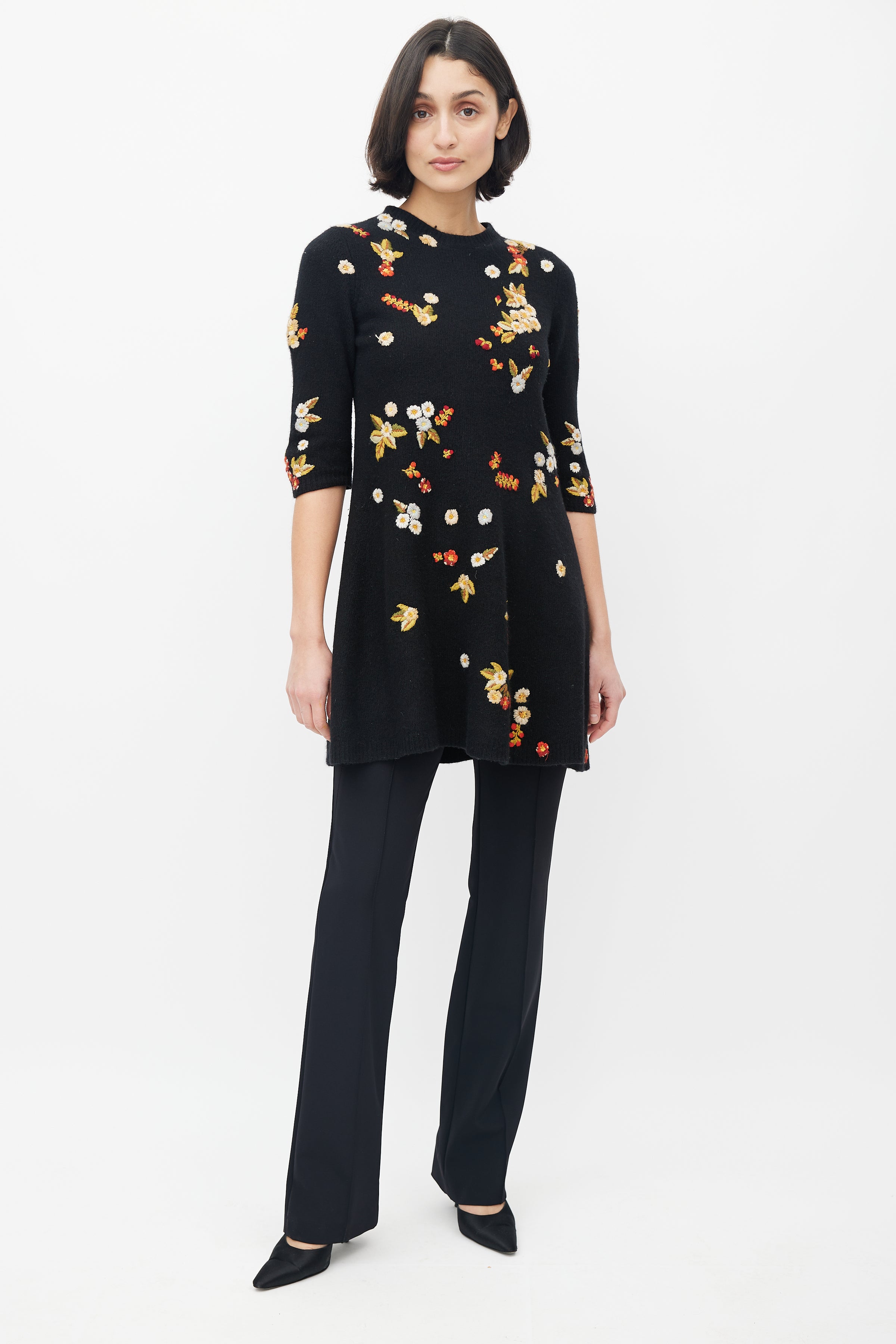 Dior // Black Knit Floral Embroidered Dress VSP Consignment Dior // Black Knit Floral Embroidered Dress VSP Consignment