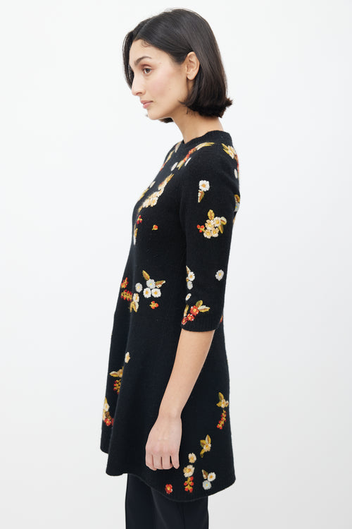 Dior Black Knit Floral Embroidered Dress
