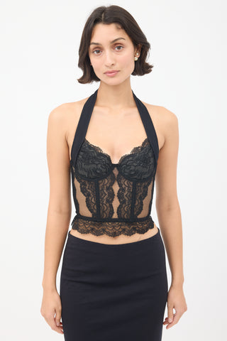 Dior Vintage Black Floral Lace Halterneck Bustier Top