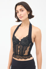 Dior Vintage Black Floral Lace Halterneck Bustier Top
