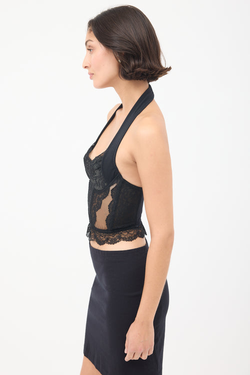 Dior Vintage Black Floral Lace Halterneck Bustier Top