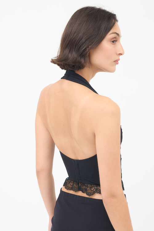 Dior Vintage Black Floral Lace Halterneck Bustier Top