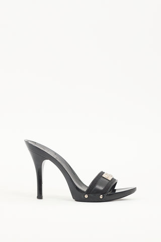 Dior Vinatge Black Leather & Canvas Logo Sandal