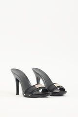 Dior Vinatge Black Leather & Canvas Logo Sandal