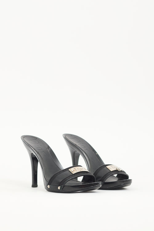 Dior Vinatge Black Leather & Canvas Logo Sandal