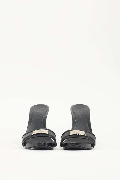 Dior Vinatge Black Leather & Canvas Logo Sandal