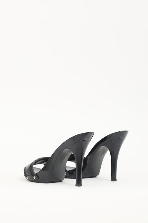 Dior Vinatge Black Leather & Canvas Logo Sandal
