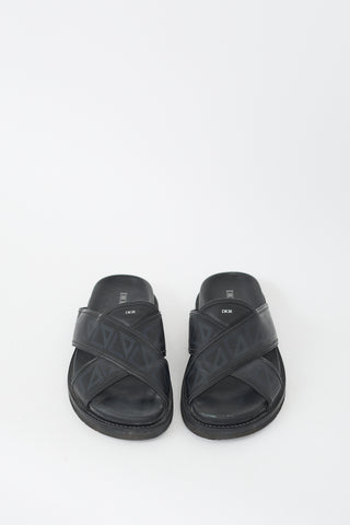 Dior Black Leather Criss Cross Aqua Slide