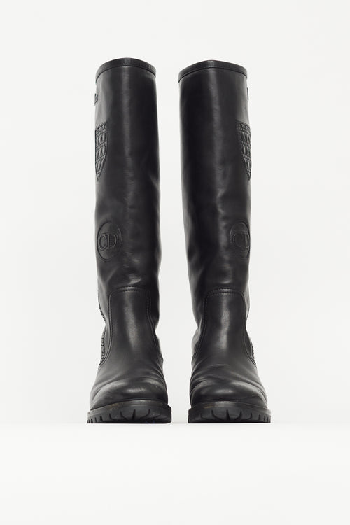 Dior Black Leather Knee High Zipper Boot