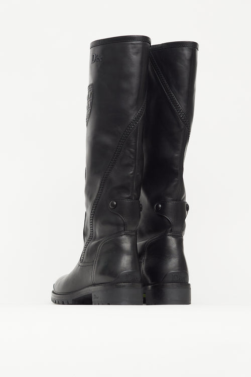 Dior Black Leather Knee High Zipper Boot