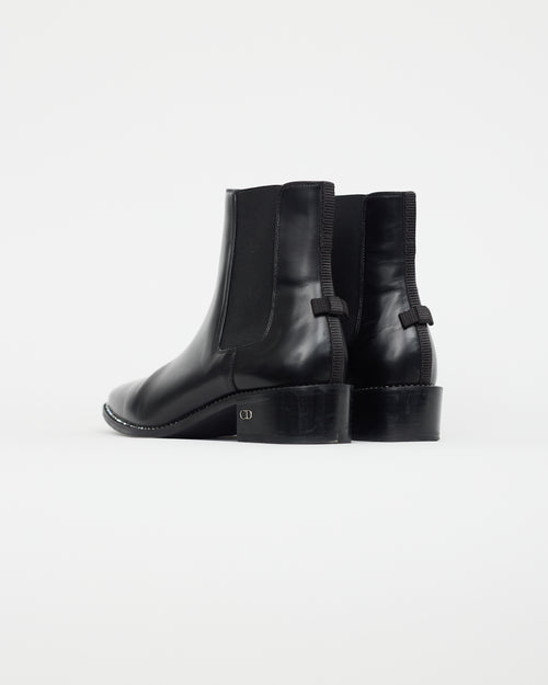 Dior Black Leather Rhinestone Ankle Boot