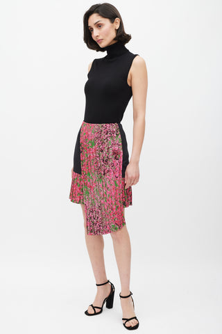 Dior Black & Pink Silk Pleated Wrap Skirt