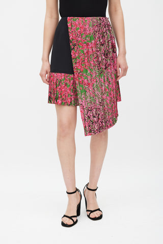 Dior Black & Pink Silk Pleated Wrap Skirt