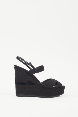 Dior Black & Silver Platform Logo Wedge Sandal