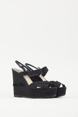Dior Black & Silver Platform Logo Wedge Sandal