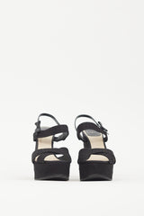 Dior Black & Silver Platform Logo Wedge Sandal