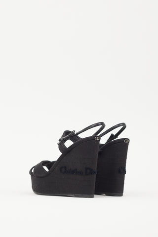 Dior Black & Silver Platform Logo Wedge Sandal