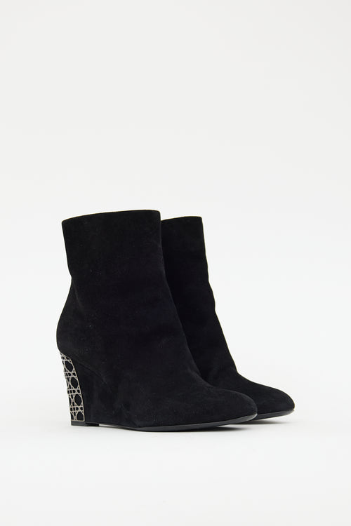 Dior Black Suede Cannage Day Wedge Boot